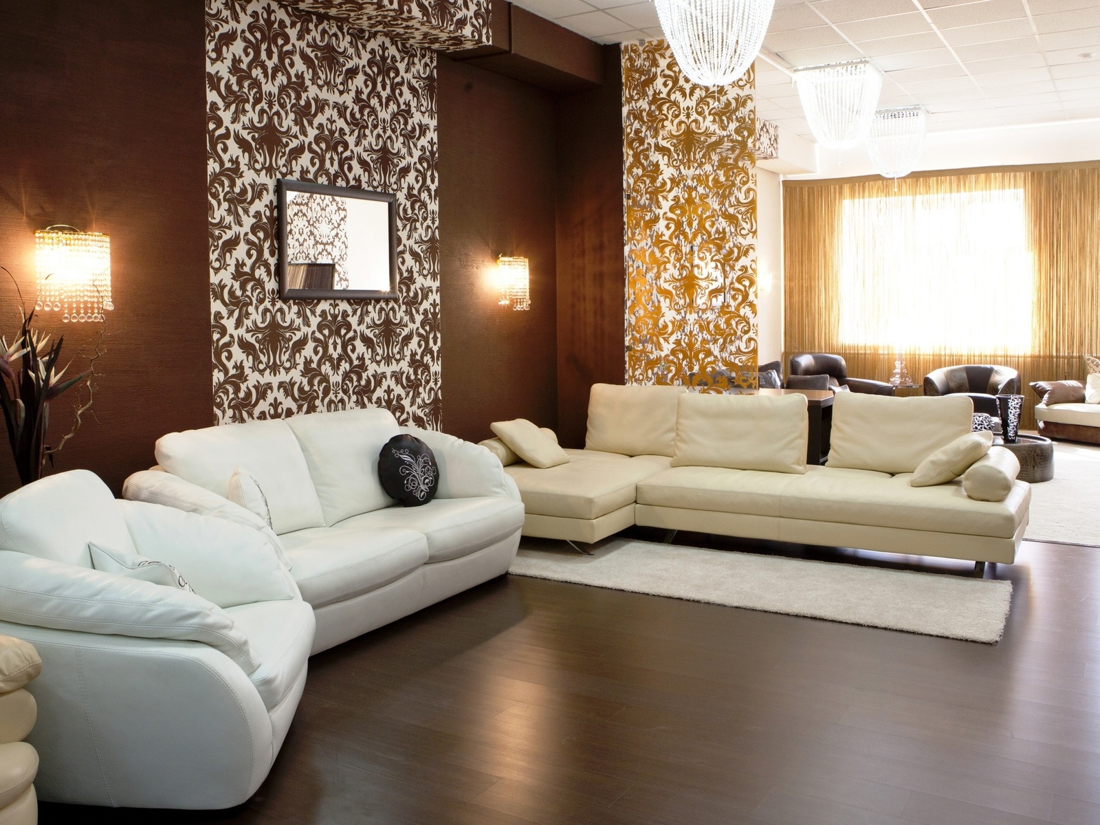 коричнево белый интерьер гостиной фото
