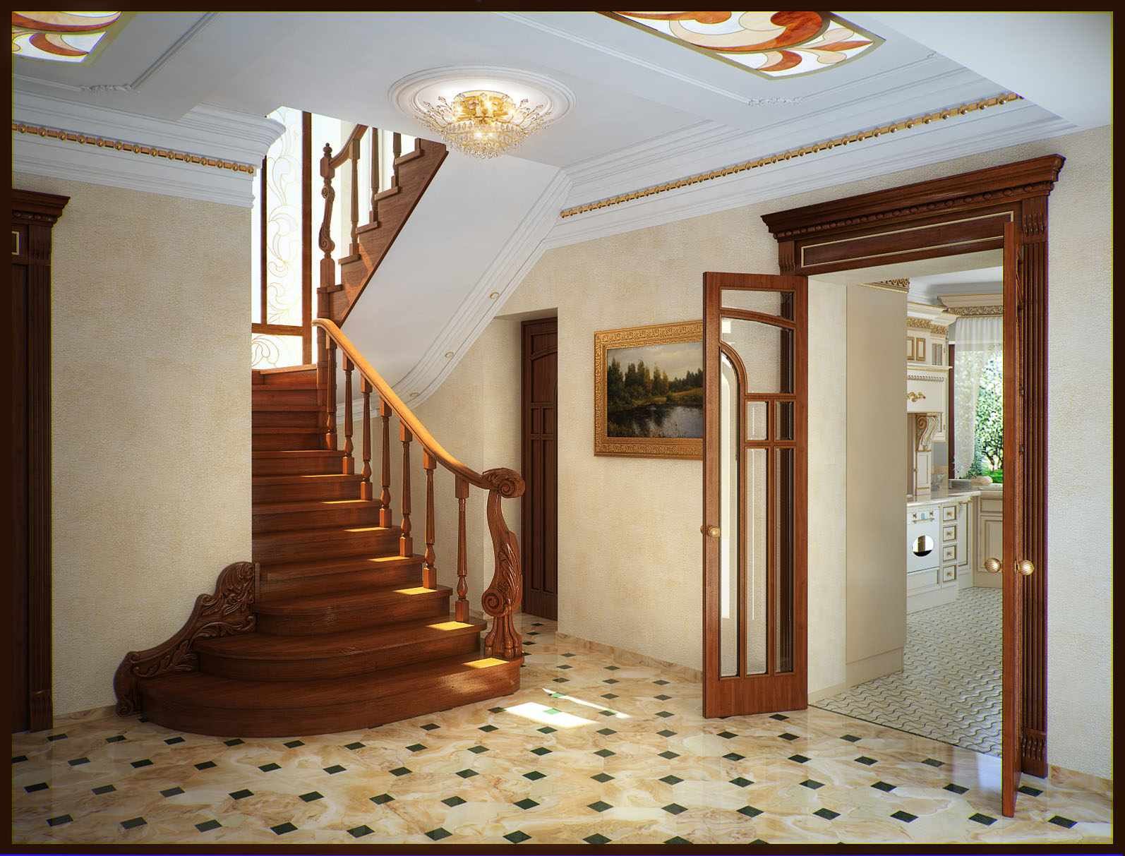 оформление коридора с лестницей