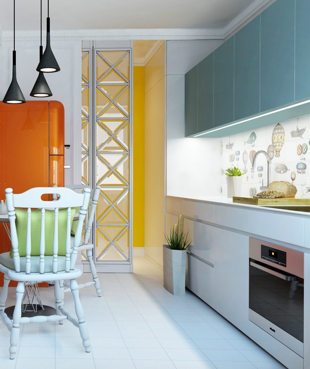 Сочетание цветов в интерьере кухни, таблица: как выбрать гарнитур, пол, потолок, стены и мебель - 19 фото