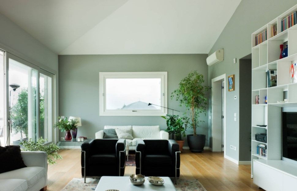 Green living. Light Green and White Living Room.