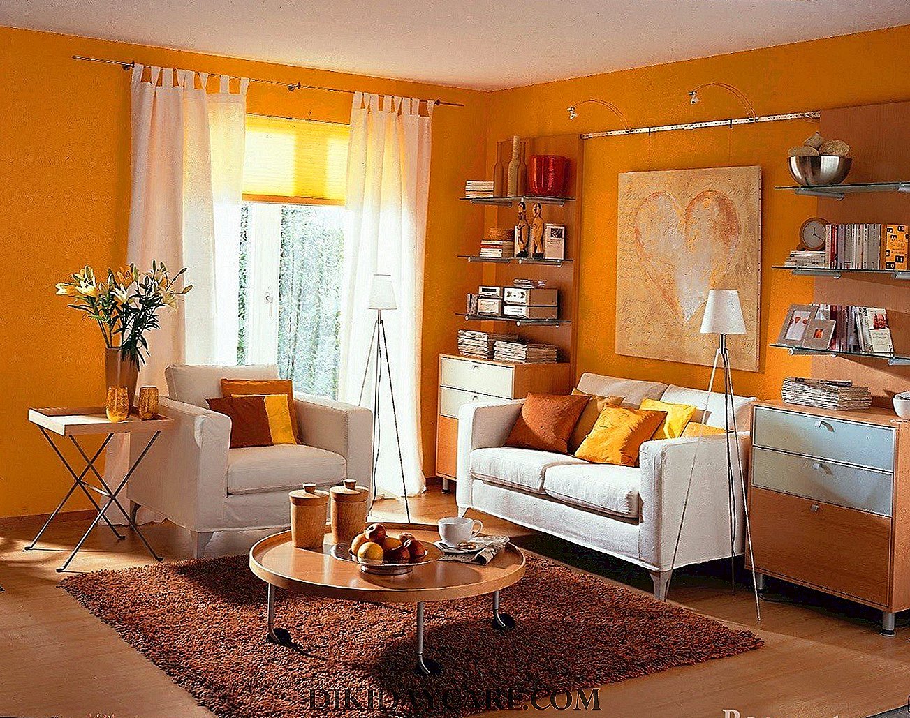 Дизайн гостиной в оранжевом цвете