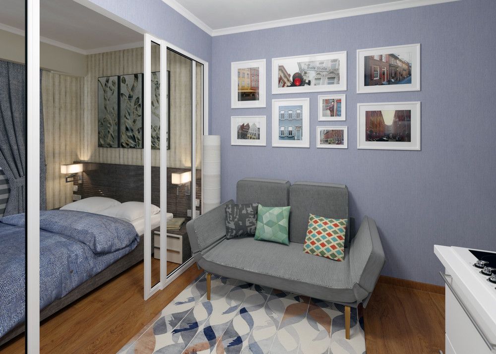 Как поделить комнату на две зоны спальню и гостиную 20 кв м реальные фото
