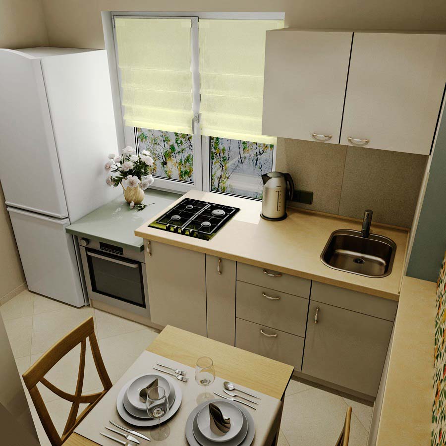 Дизайн кухни в хрущевке 5 кв с холодильником фото
