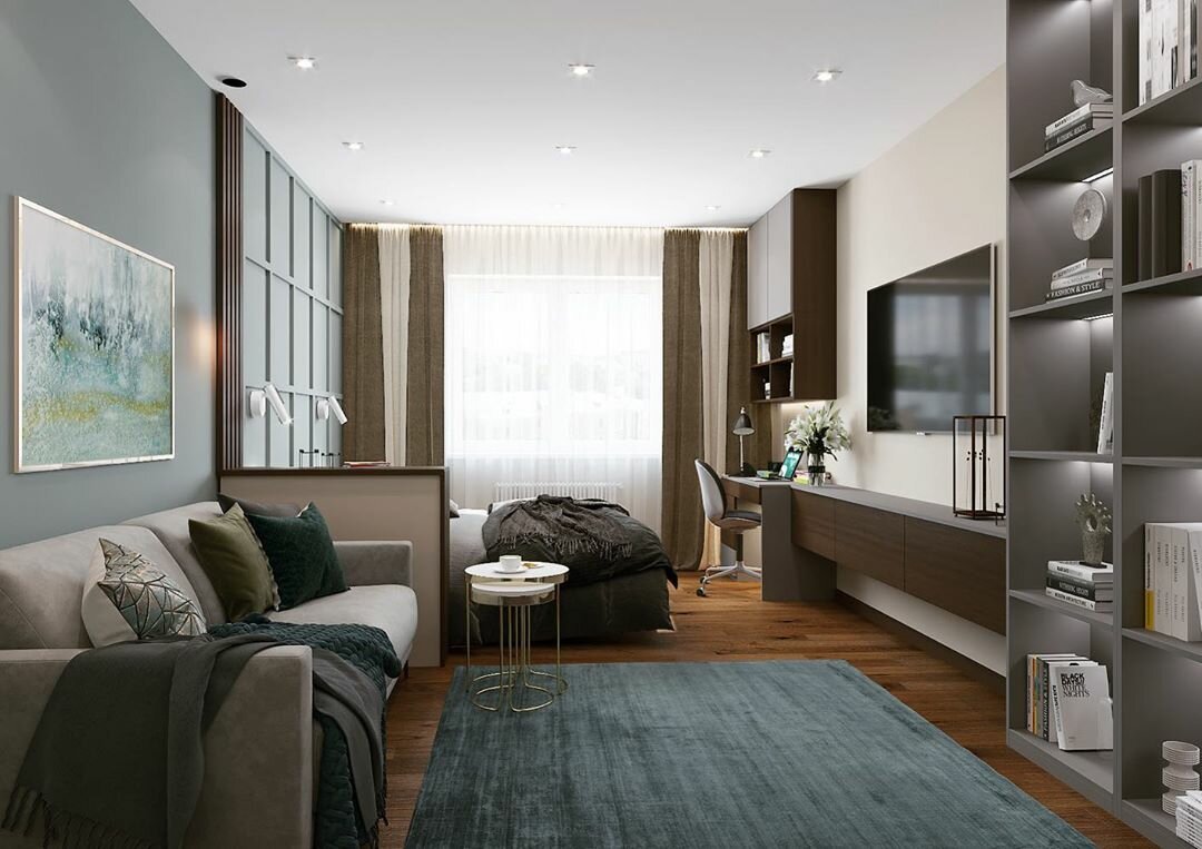 Варианты дизайна спальни-гостиной 16 кв м с фото