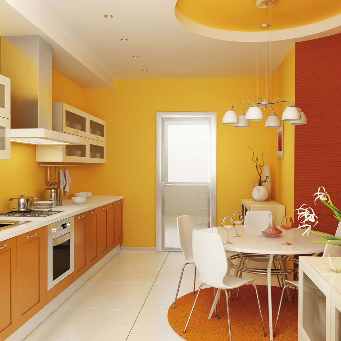 Чем можно покрасить кухню. Оранжевый цвет в интерьере кухни. Цветовые решения в интерьере. Цвет стен на кухне. Кухнямв орандеых тонах.