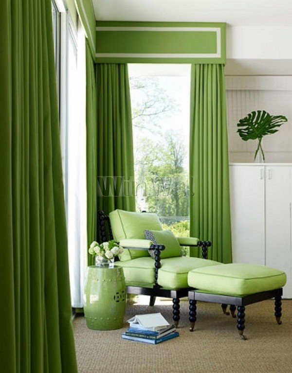 Шторы зеленого цвета в интерьере: выбор оттенка и материала, сочетания с другими цветами