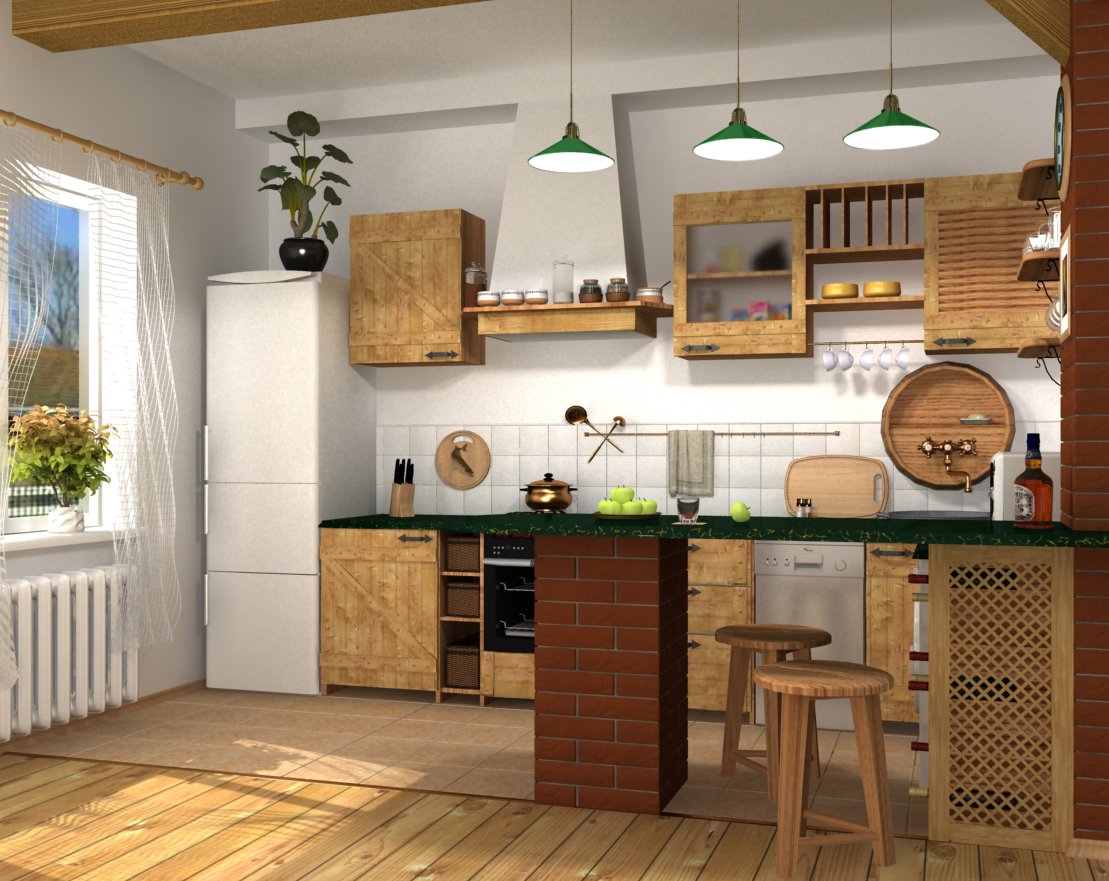 Дизайн кухни в стиле кантри в городской квартире
